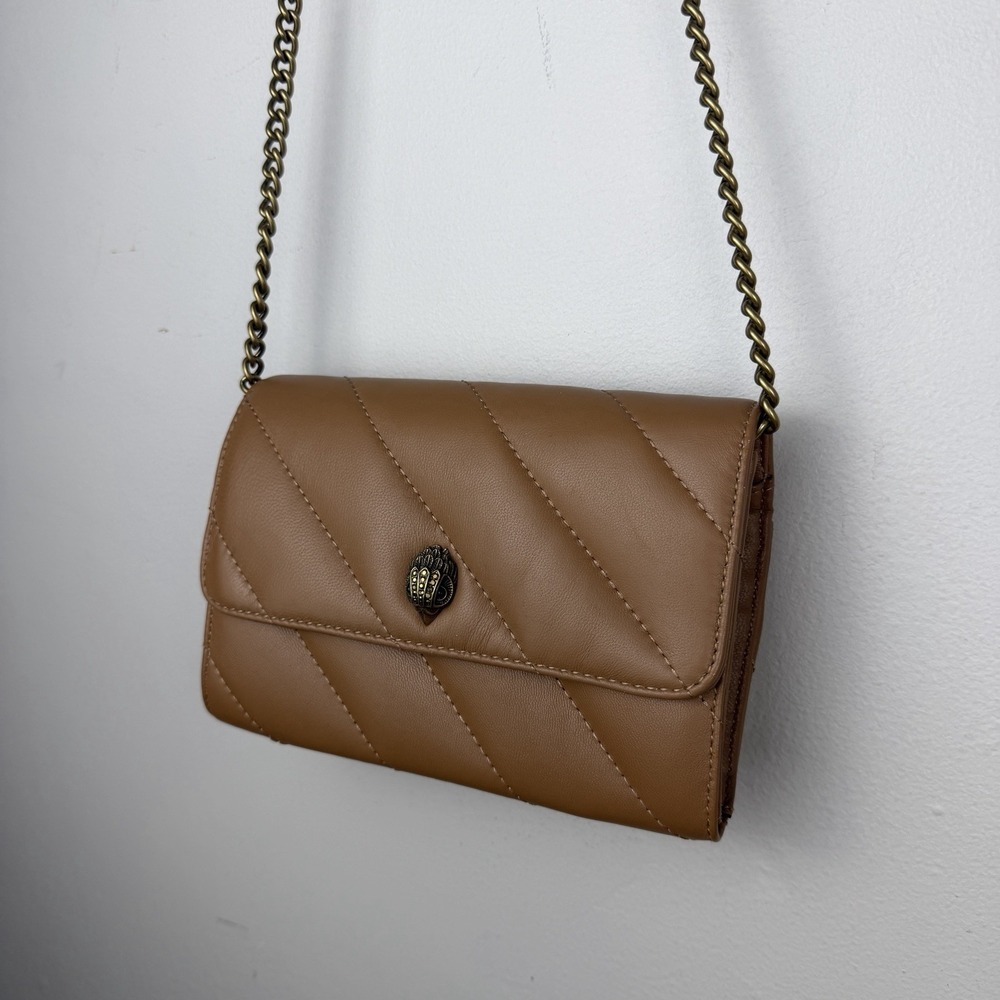 Kurt Geiger Mini Quilted Crossbody Bag Brown Tan Gold Chain Strap Accent Dressy - Picture 4 of 16